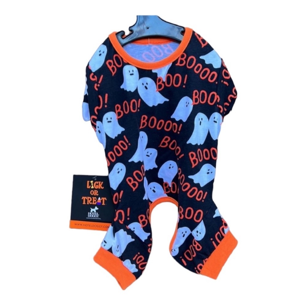 Hotel Doggy Boo Ghosts Halloween Pet Dog Onesie NWT - Black and Orange